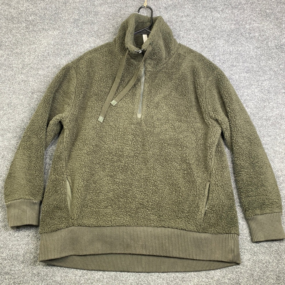 Athleta Talus Quarter Zip Pullover Olive Green Fleece S/486996-02 Womens M